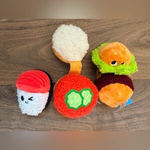 BarkBox Small Plush Dog Toys Burger Sushi Drumstick Set of 3